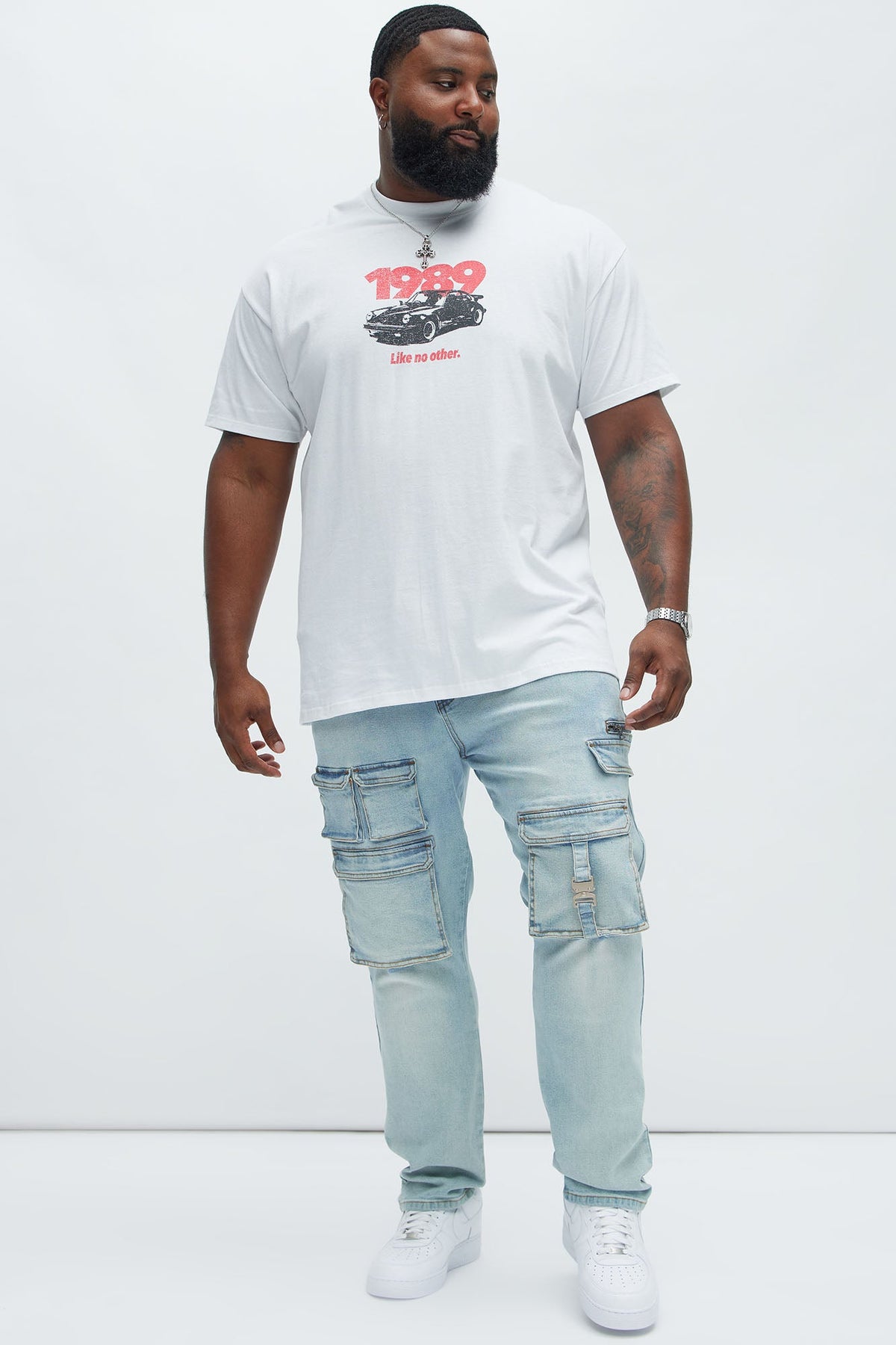 Cargo Pocket Slim Taper Jeans - Light Blue Wash