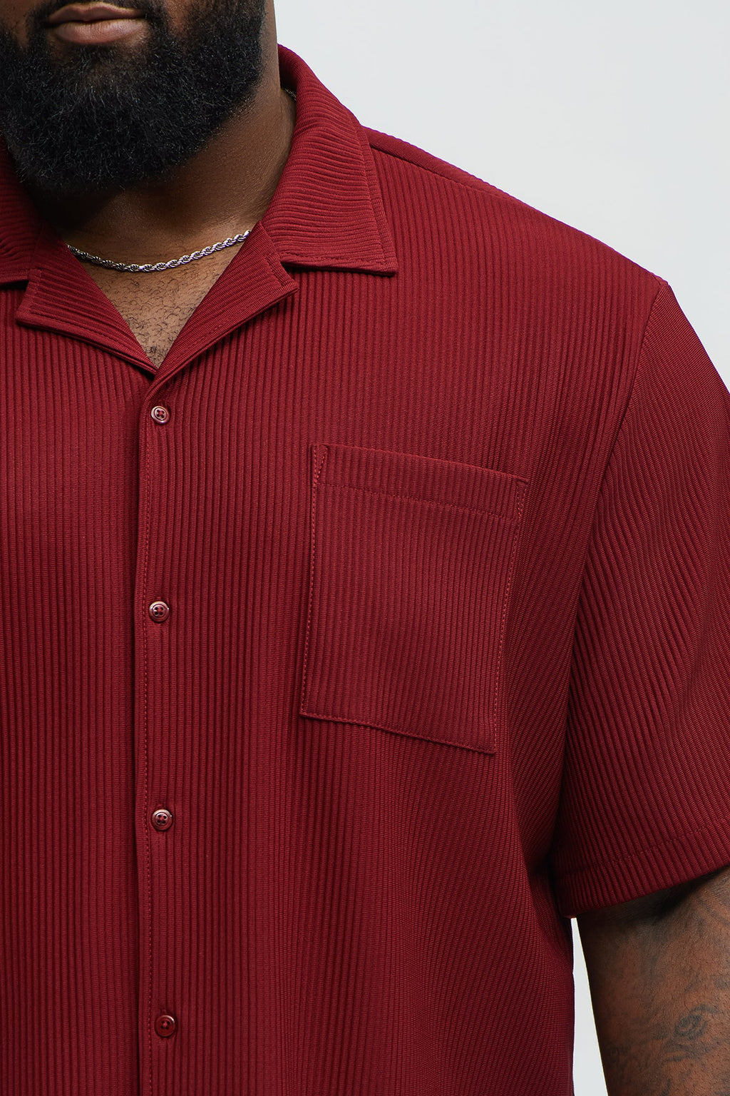 Show Up Short Sleeve Cuban Shirt - Burgundy