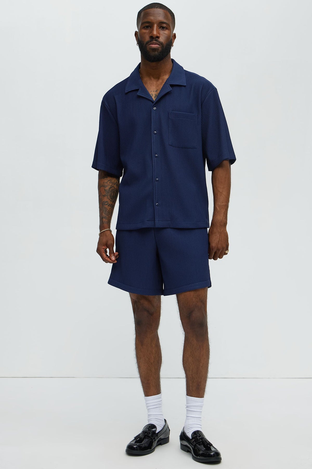 Show Up Short Sleeve Cuban Shirt - Navy