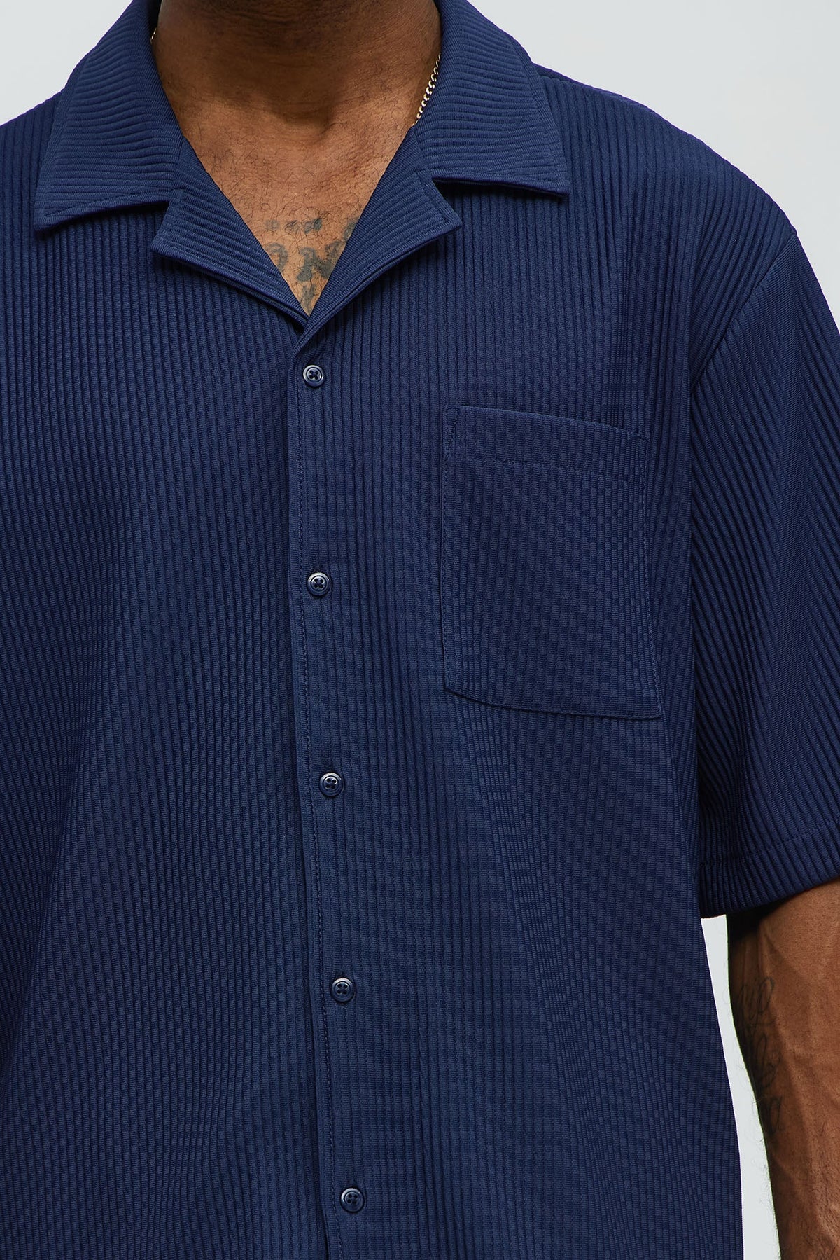 Show Up Short Sleeve Cuban Shirt - Navy