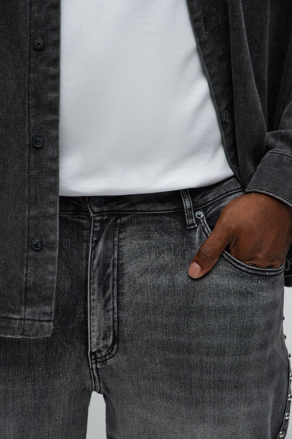 Stacked Slim Flare Stud On The Side Jeans - Black Wash
