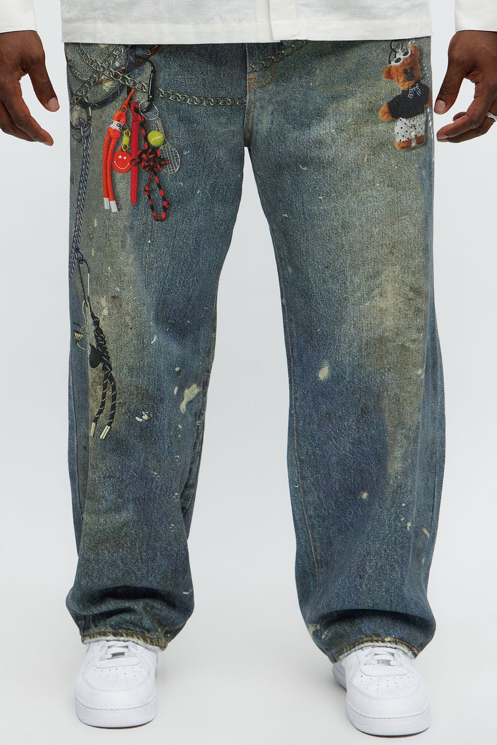 Baggy Rebel Printed Jeans - Medium Blue Wash