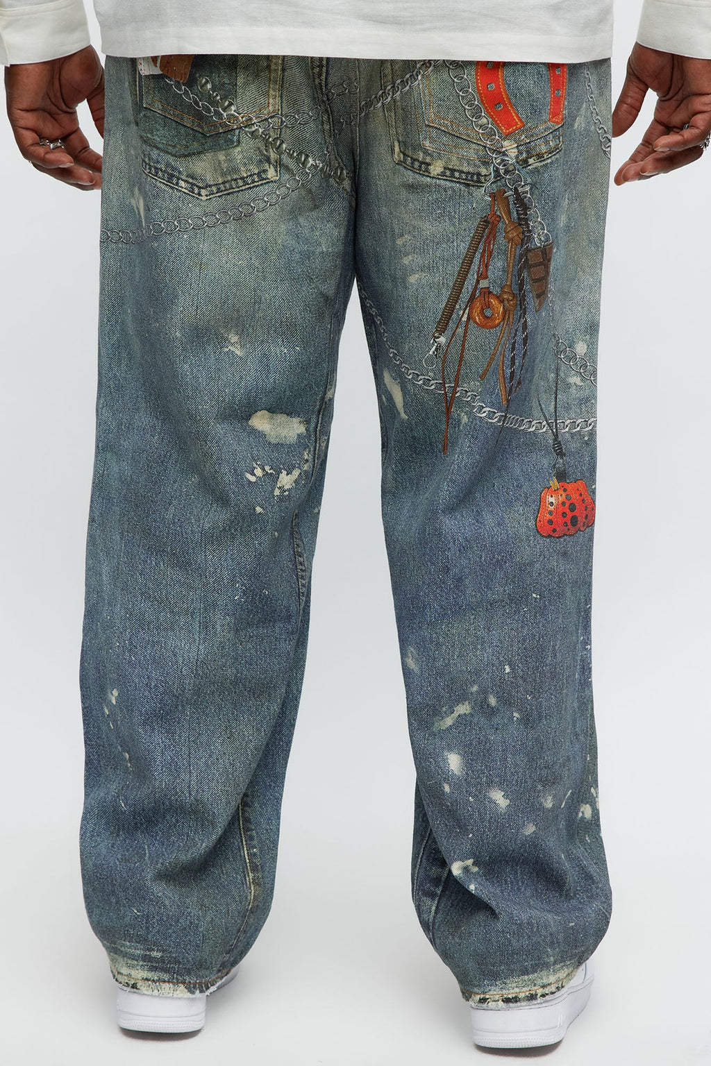 Baggy Rebel Printed Jeans - Medium Blue Wash