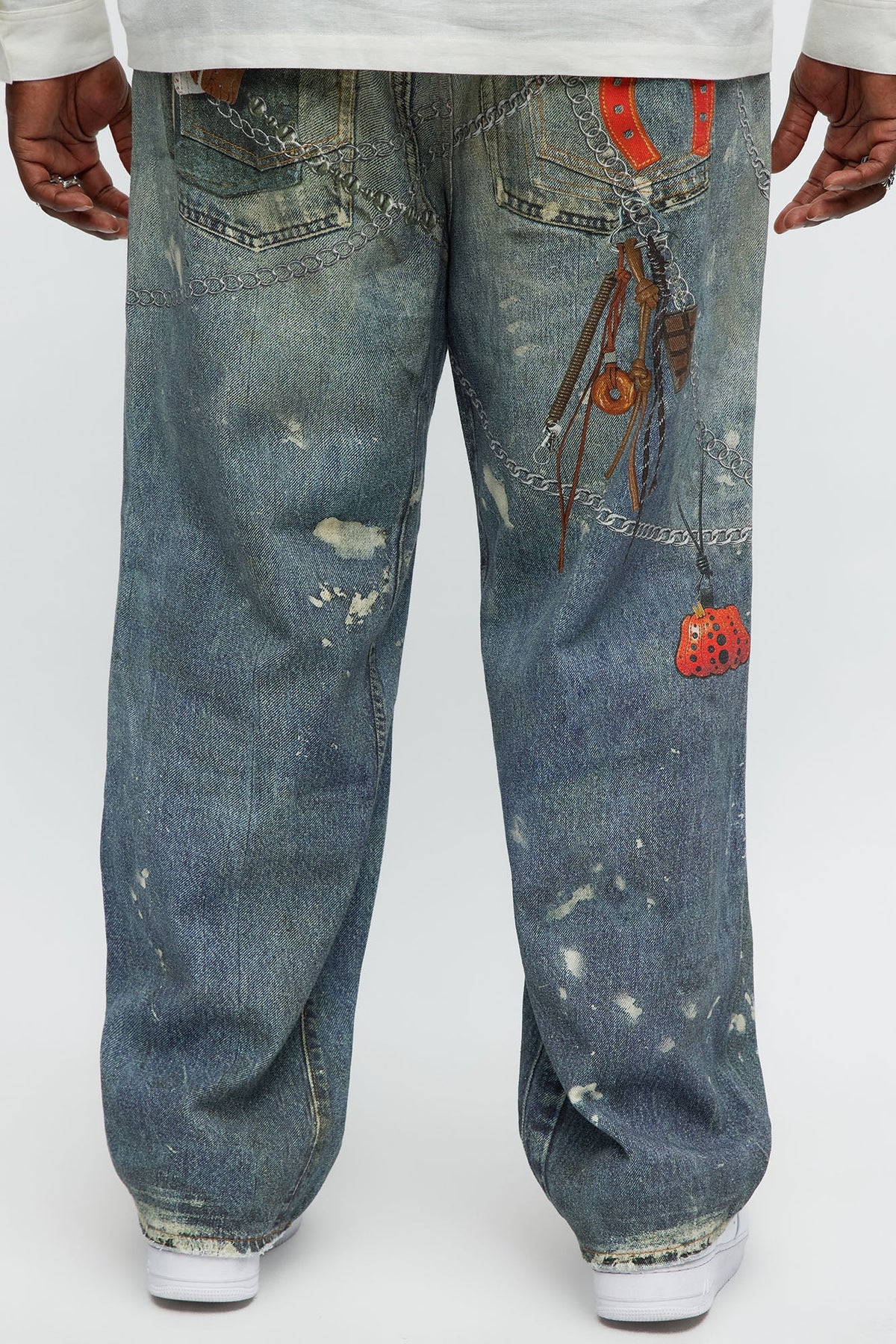Baggy Rebel Printed Jeans - Medium Blue Wash