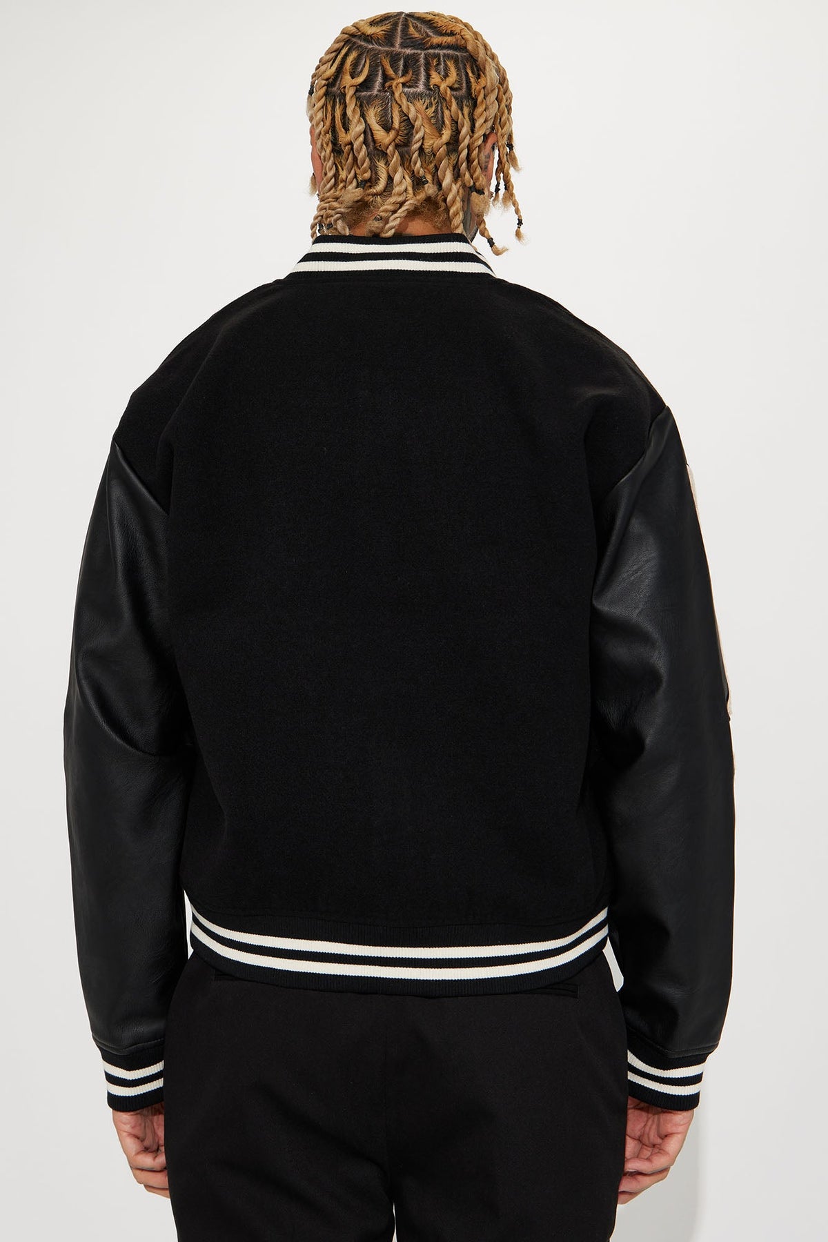 Bone Applique Varsity Bomber Jacket - Black
