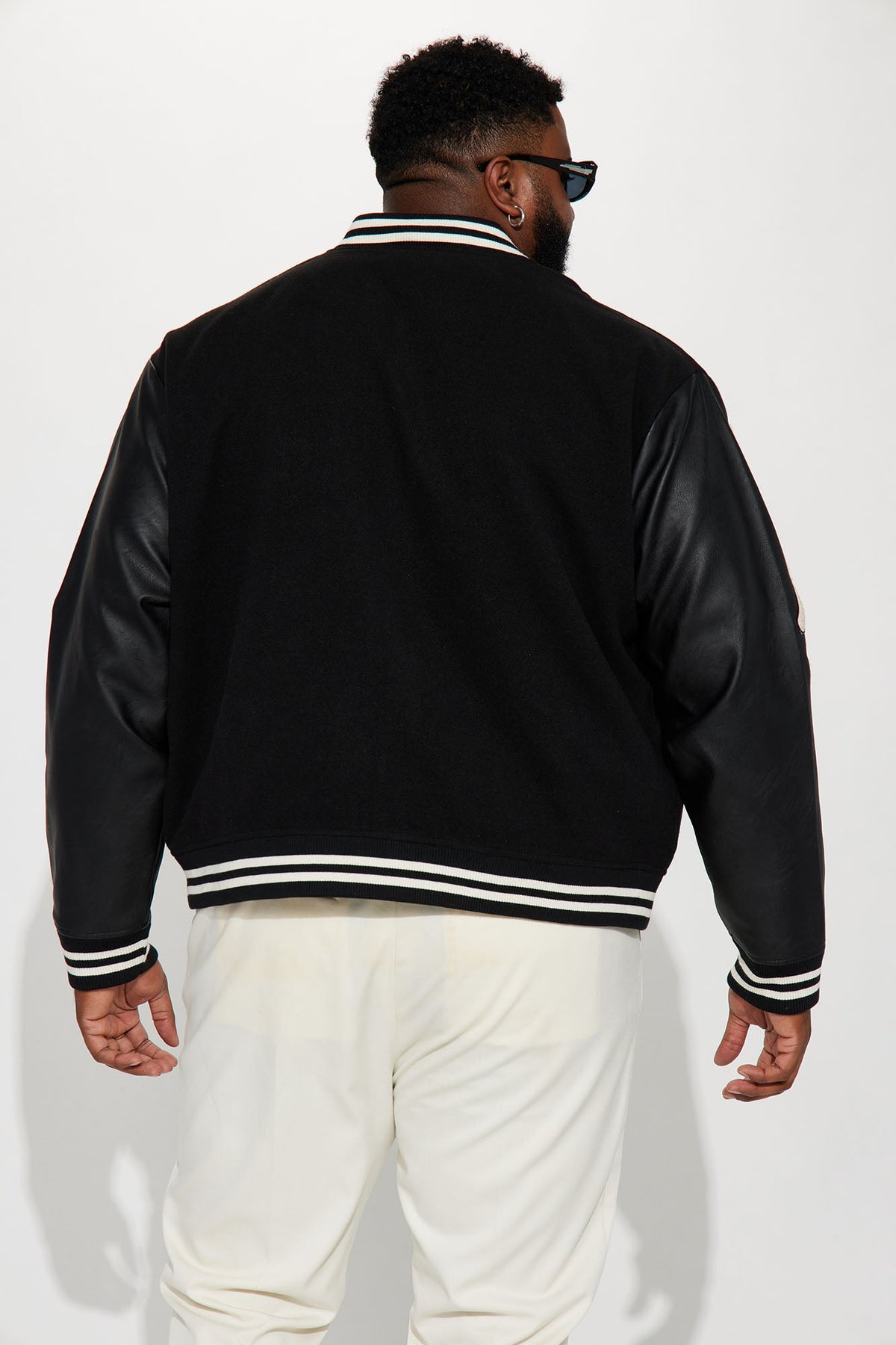 Bone Applique Varsity Bomber Jacket - Black