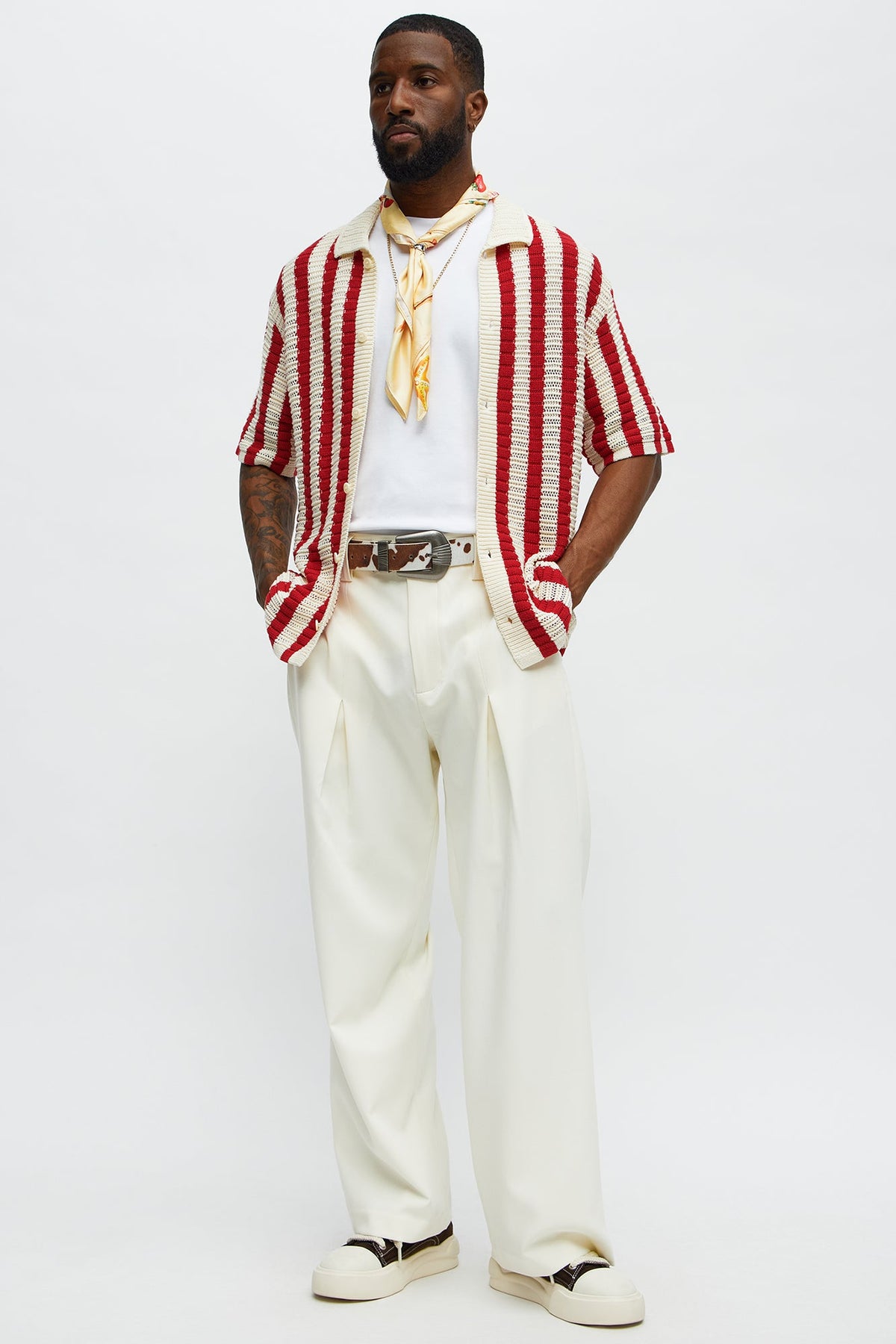 Clark Striped Knit Button up Shirt - Red/combo