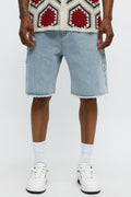Relaxed Come In Clutch Studded Denim Shorts - Light Blue Wash