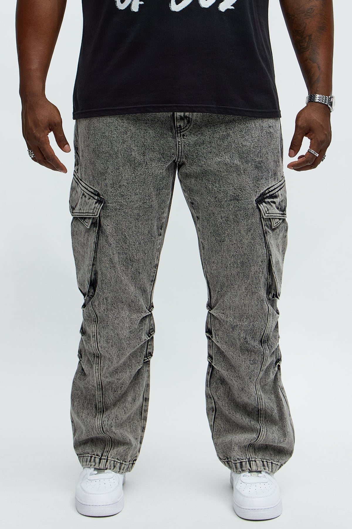 Stacked Slim Flare Street Edge Cargo Jeans - Black Wash