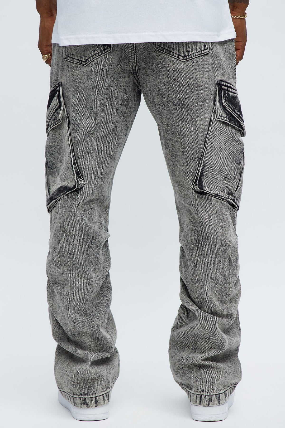 Stacked Slim Flare Street Edge Cargo Jeans - Black Wash