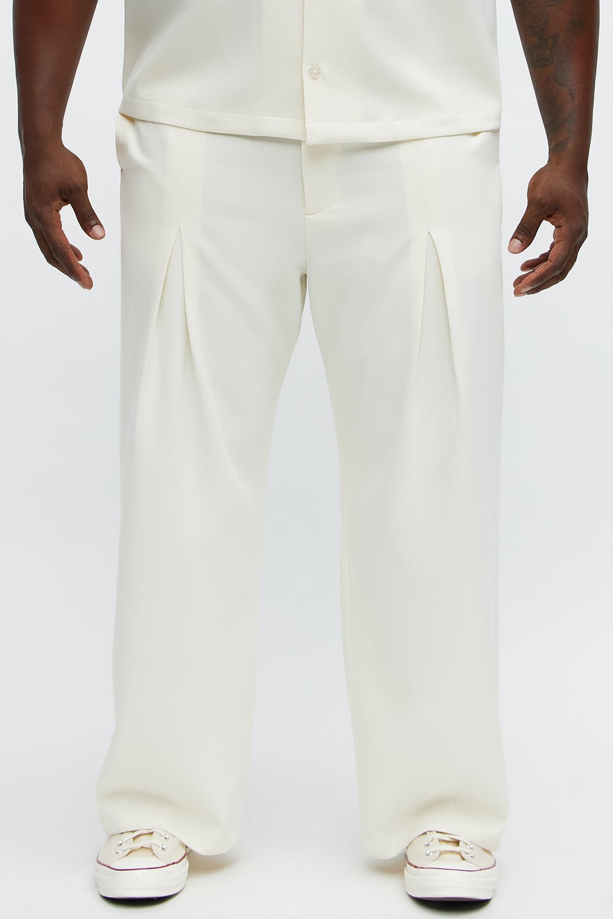 Ronan High Waisted Pleated Trousers - Cream