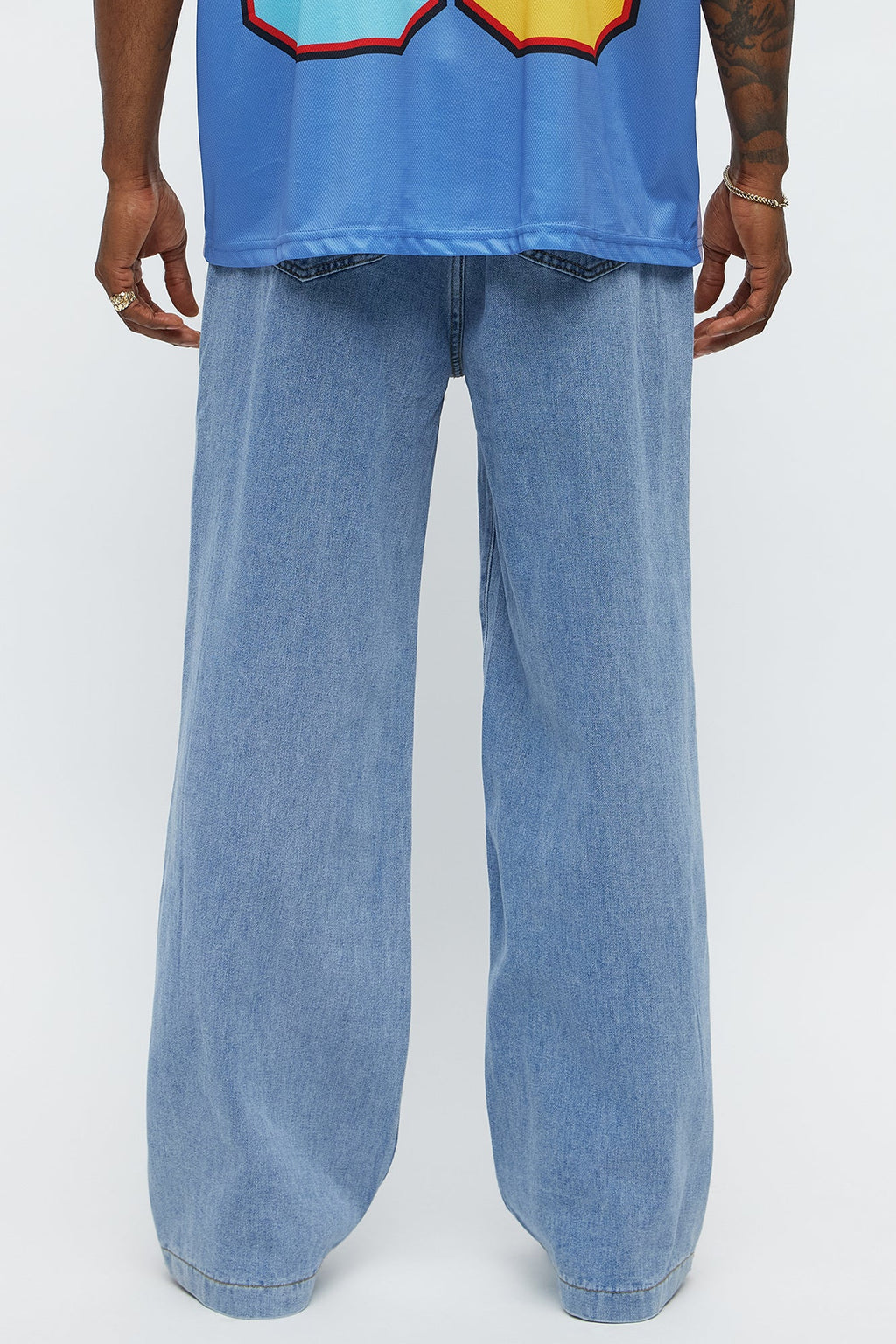 Baggy Side Stripe Zip Hit Jeans - Medium Blue Wash