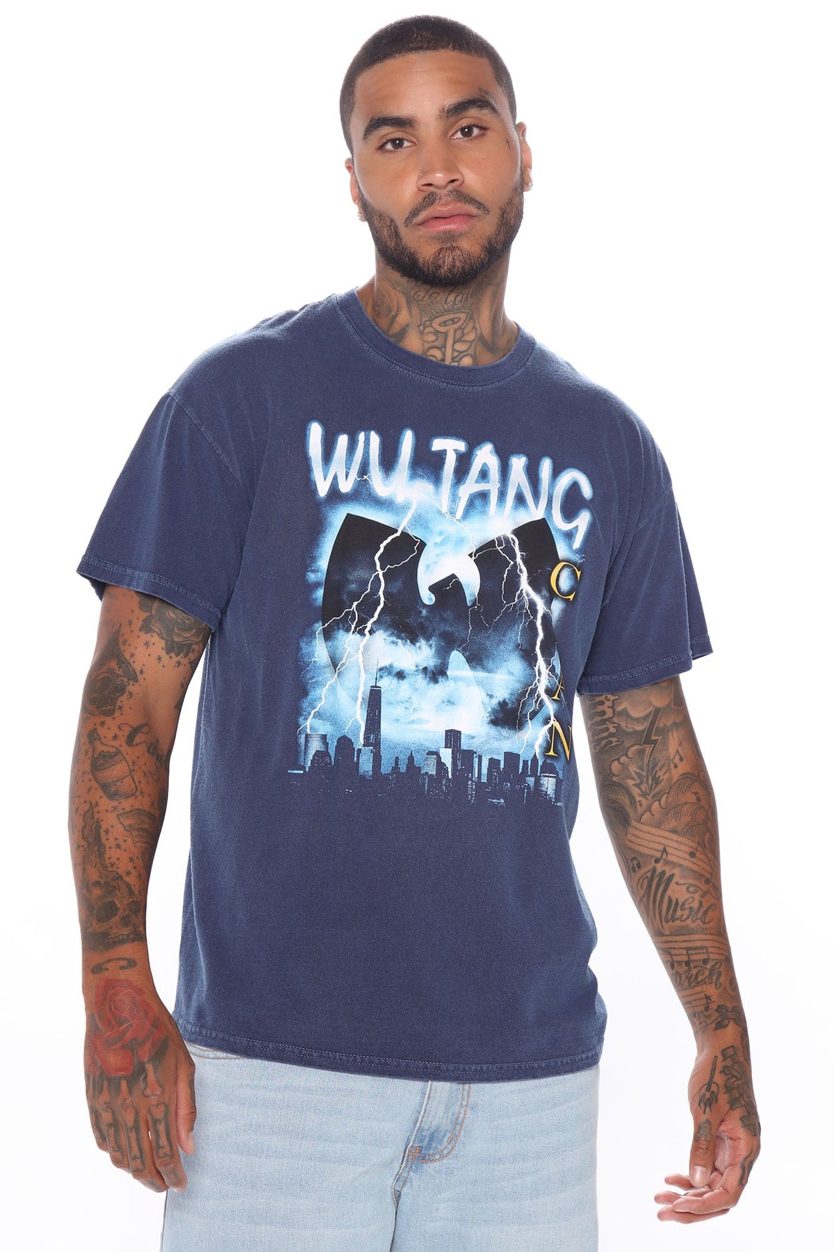 Wu Tang Lightning Vintage Wash Short Sleeve Tee - Navy Wash