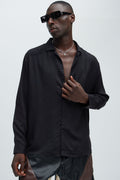 Dawson Relaxed Long Sleeve Button Up Shirt - Black