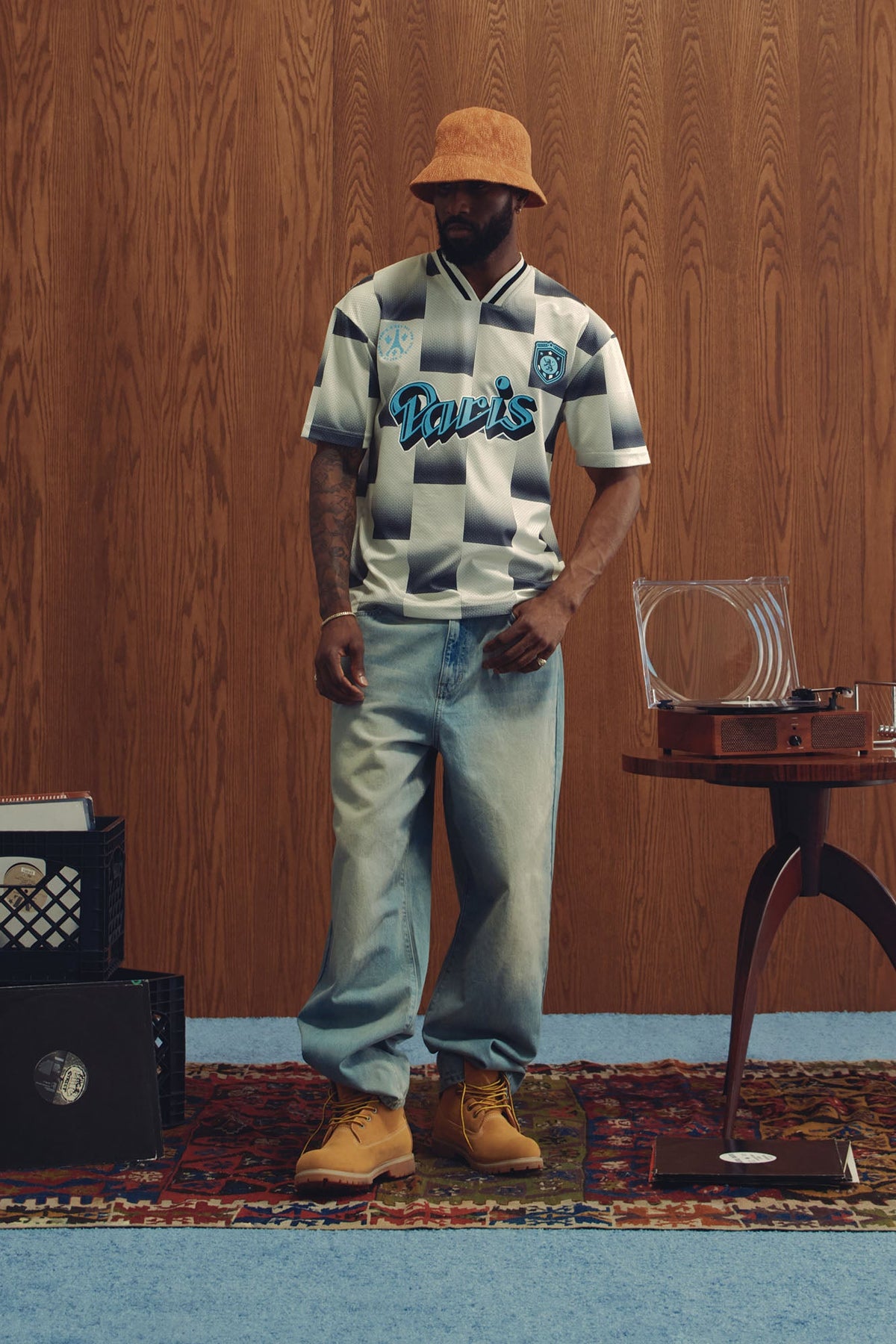 Checkered Paris Short Sleeve Soccer Jersey - Off White/combo