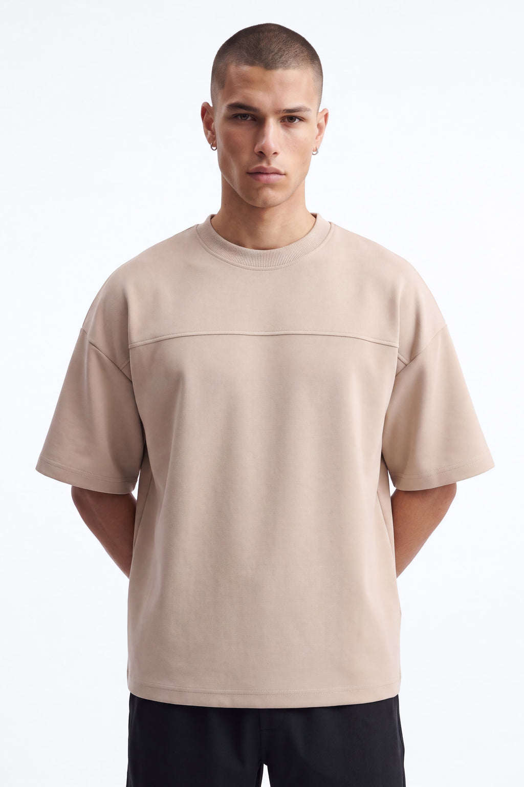 Structured Fleece Paneled Tee - Tan