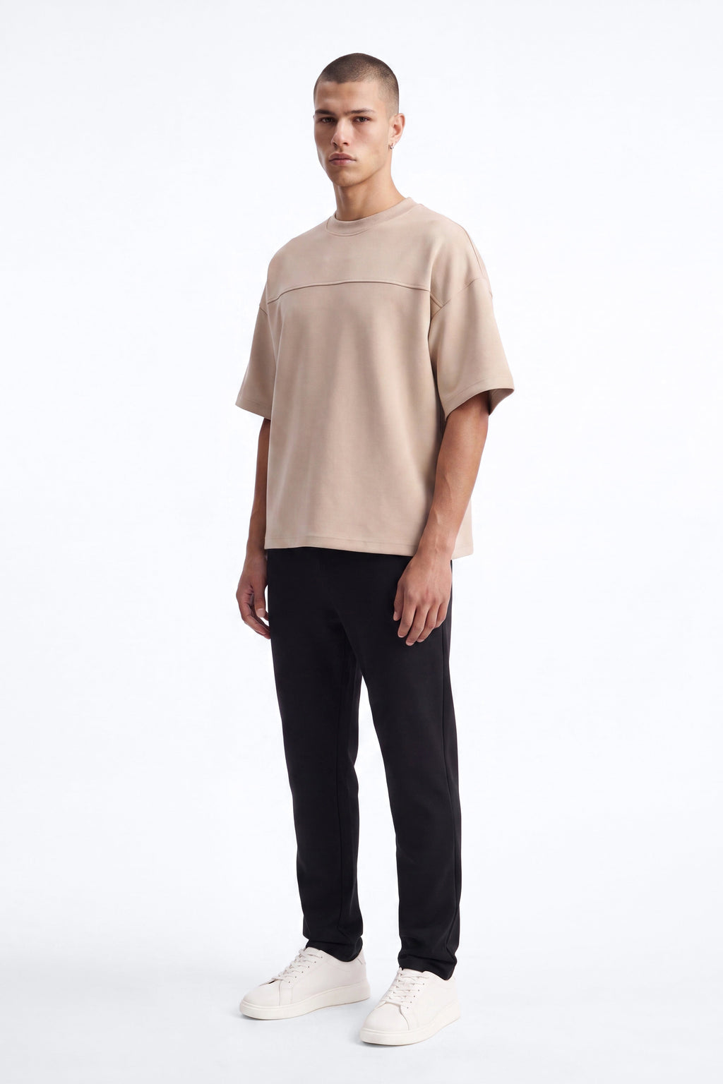 Structured Fleece Paneled Tee - Tan
