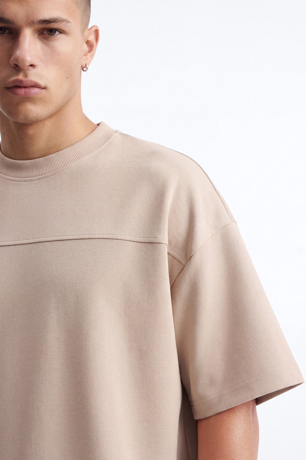 Structured Fleece Paneled Tee - Tan