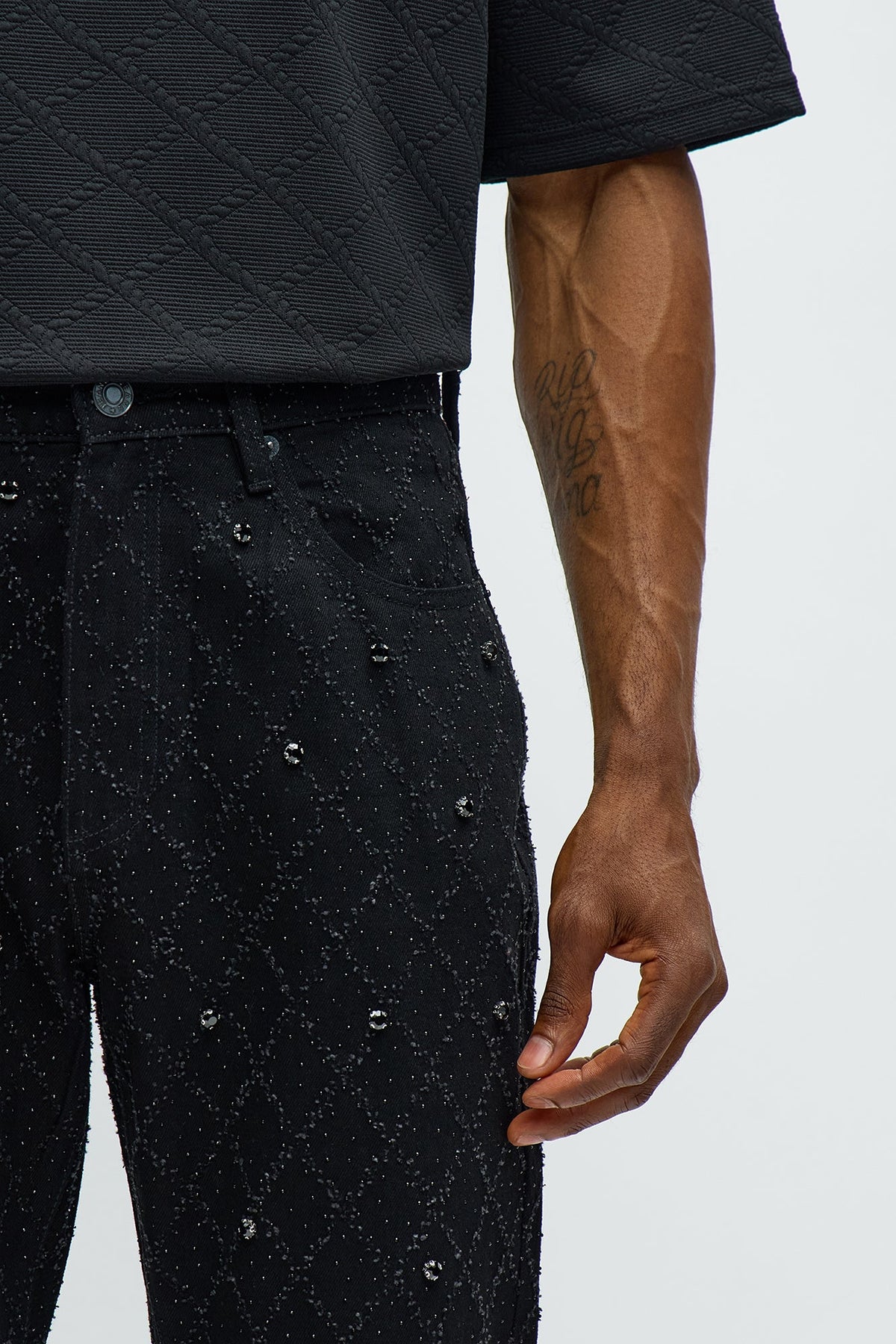 Stacked Slim Flare Wrecked In Jewels Jeans - Black