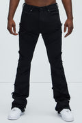 All Over Fray Stacked Skinny Flare Jeans - Black
