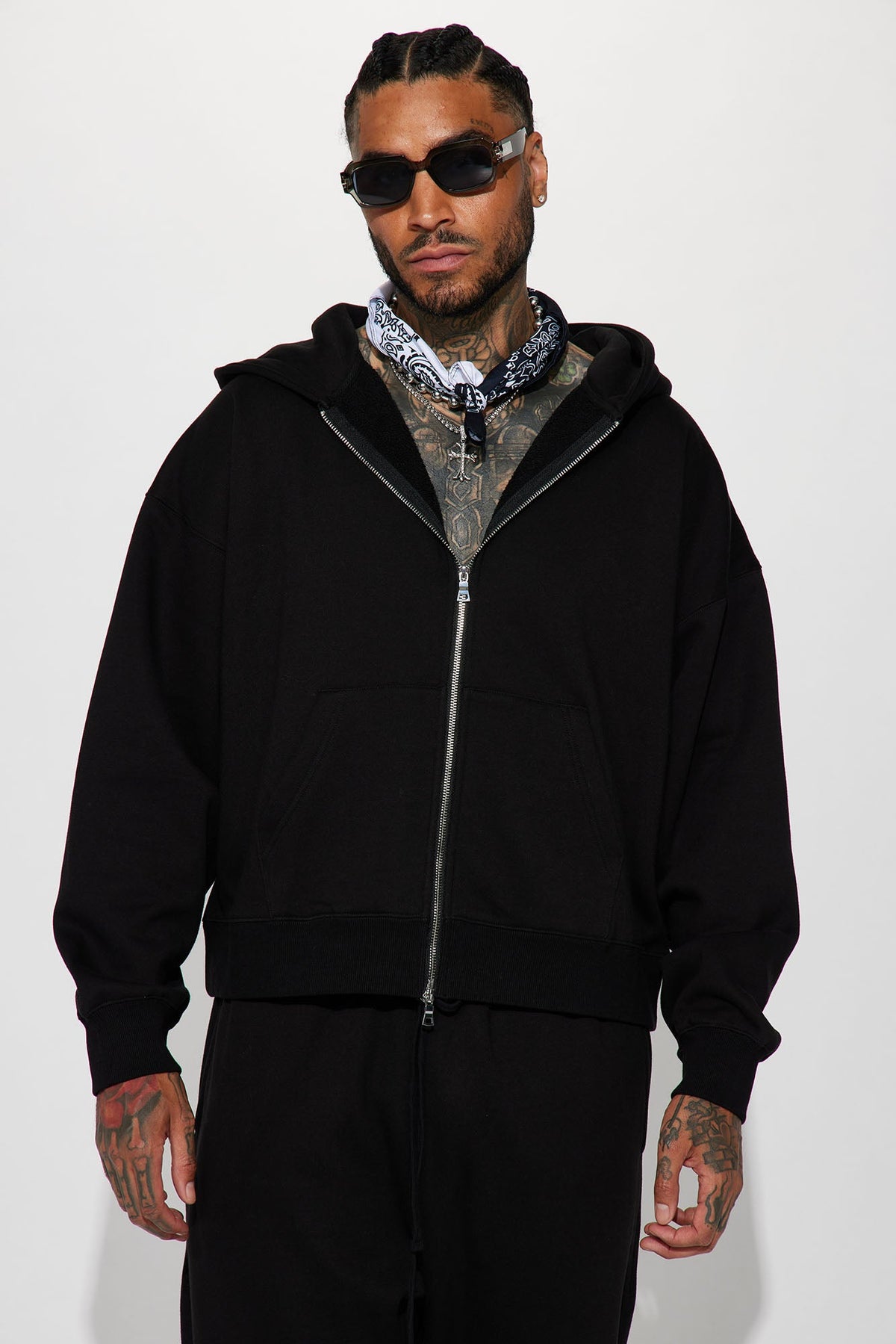 Tyson Oversized Heavyweight Zip Up - Black