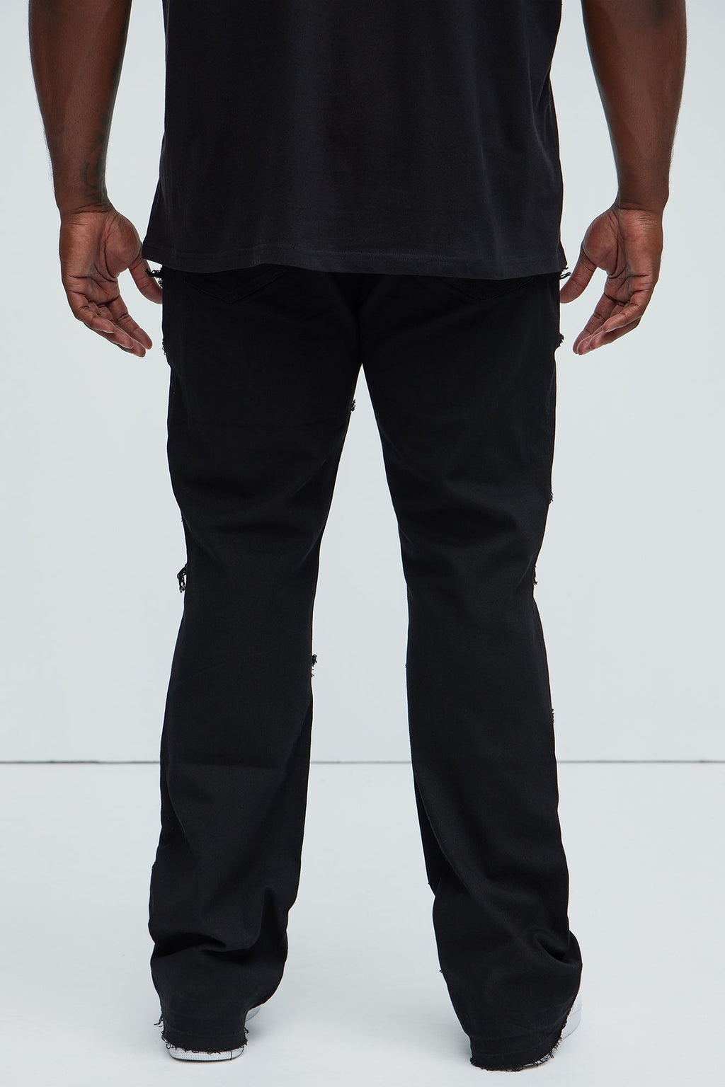 All Over Fray Stacked Skinny Flare Jeans - Black