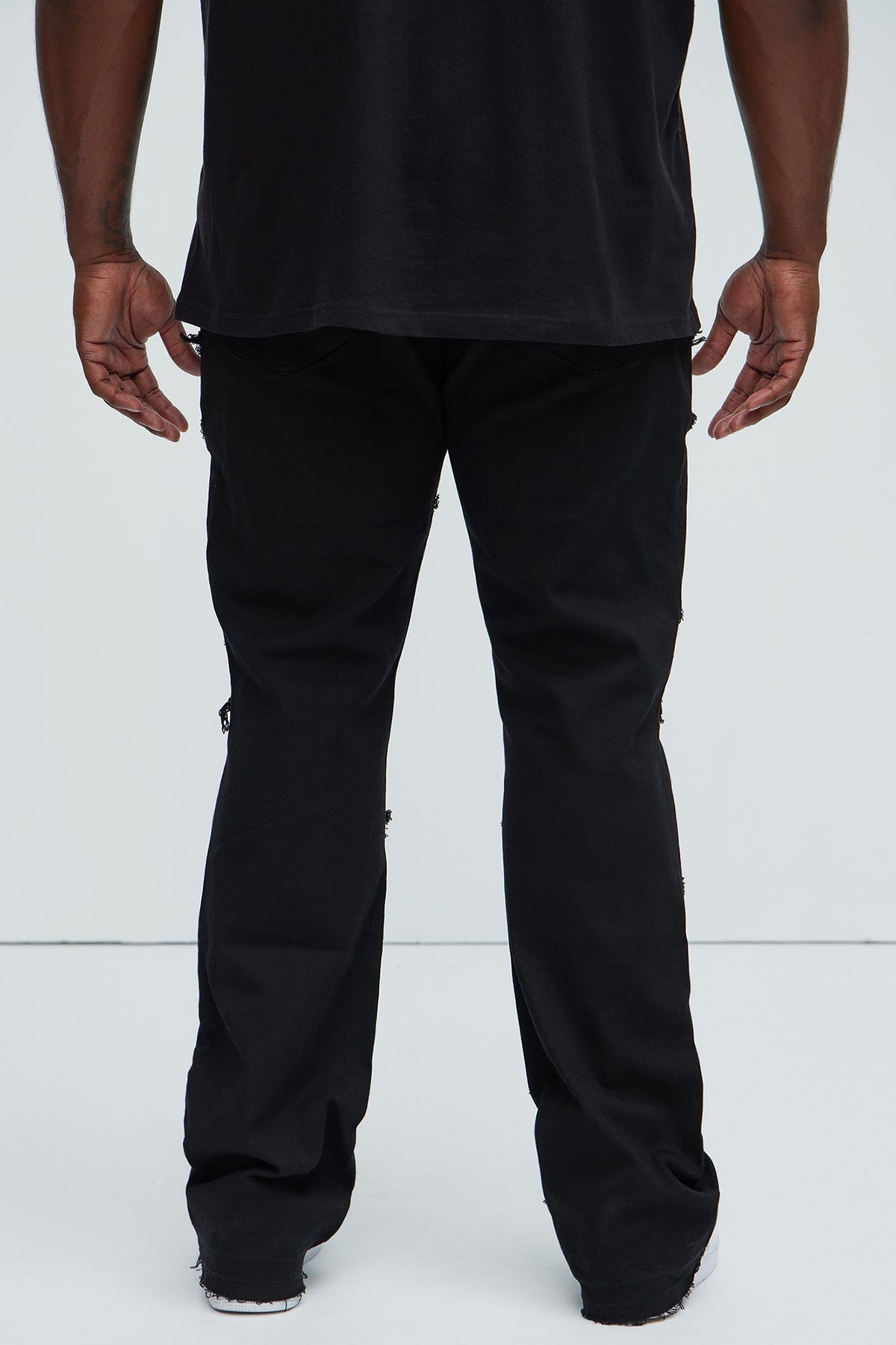 All Over Fray Stacked Skinny Flare Jeans - Black