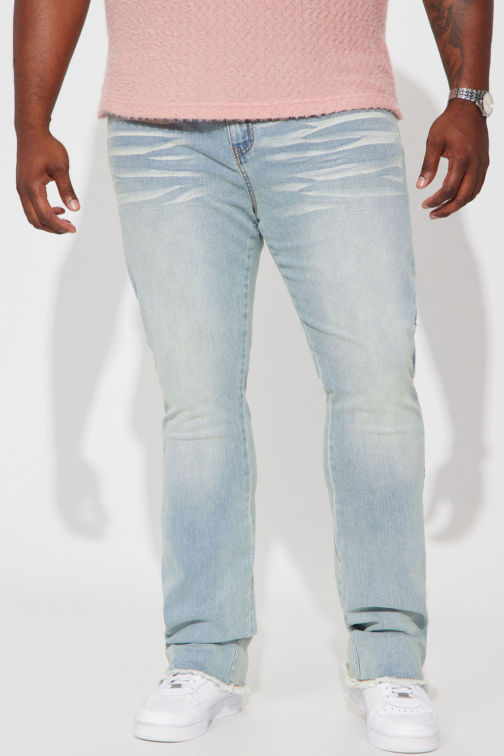 Along Side Zipper Stacked Skinny Flare Jeans - Light Blue Wash