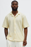 Slub Terry Cuban Button Up Shirt - Yellow