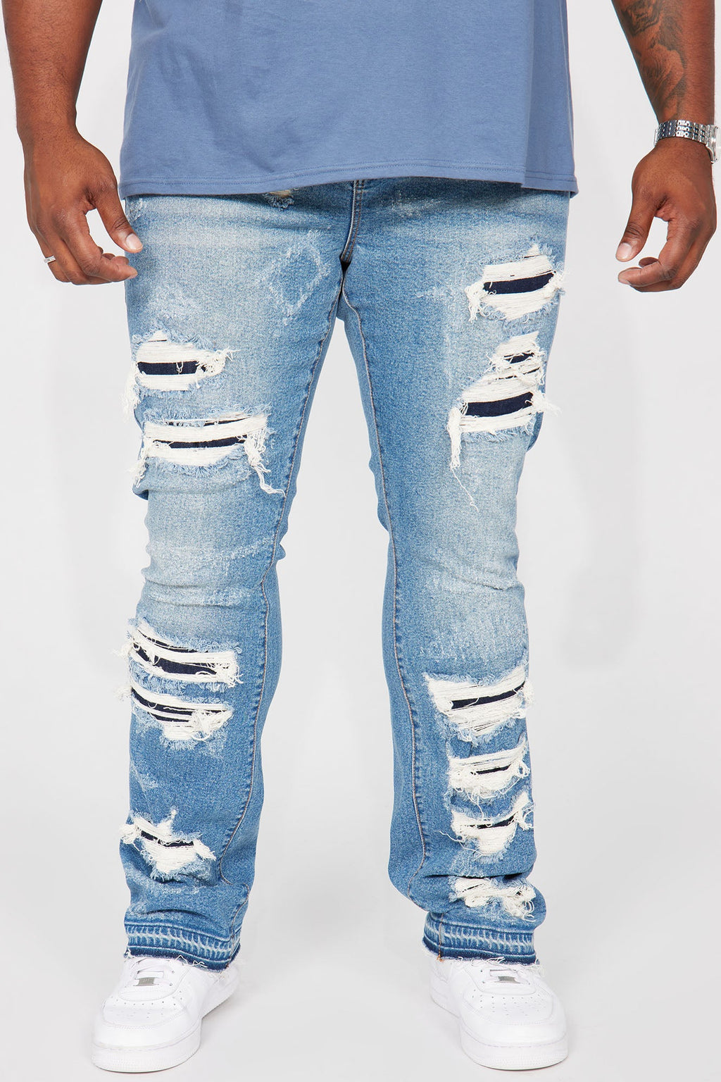 Cuff Me Stacked Skinny Flared Jeans - Medium Wash