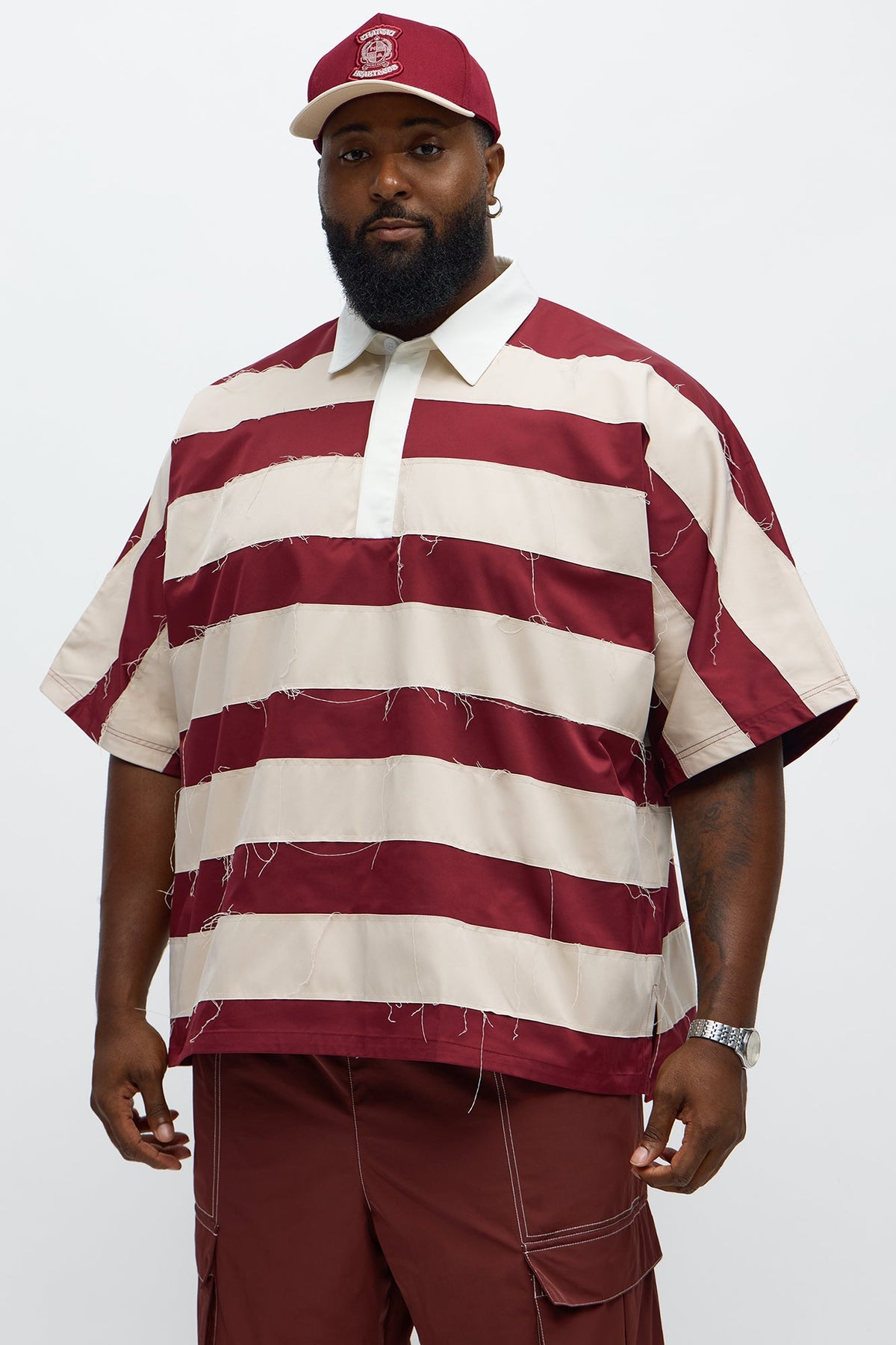 Oversized Frayed Polo Shirt - Multi Color