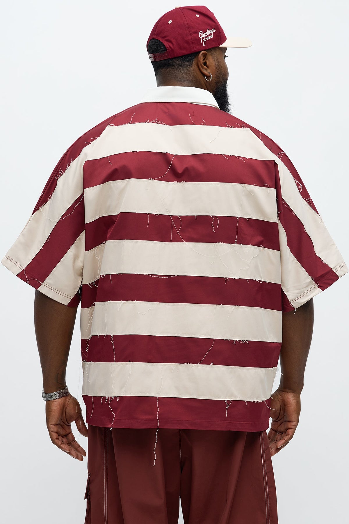 Oversized Frayed Polo Shirt - Multi Color