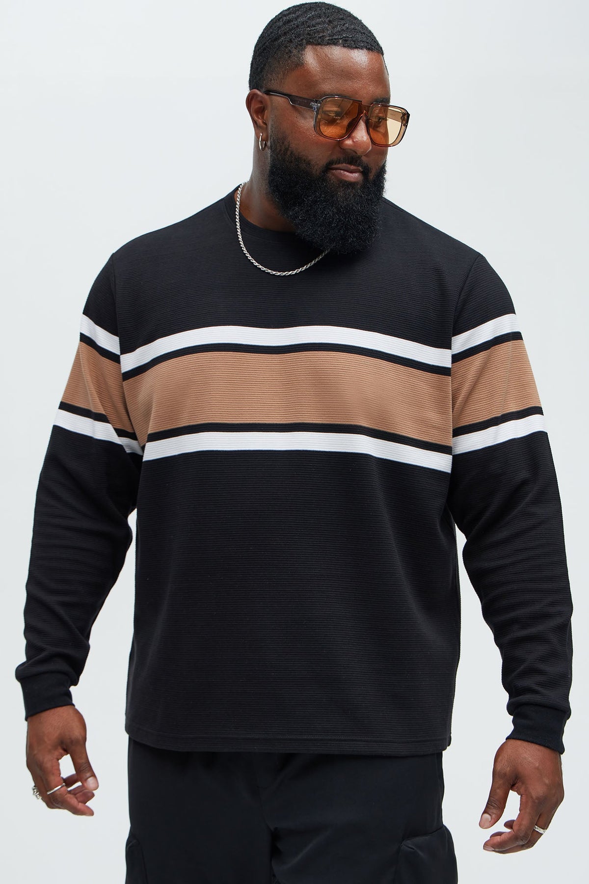 Keep It Classy Textured Long Sleeve Tee - Black/combo