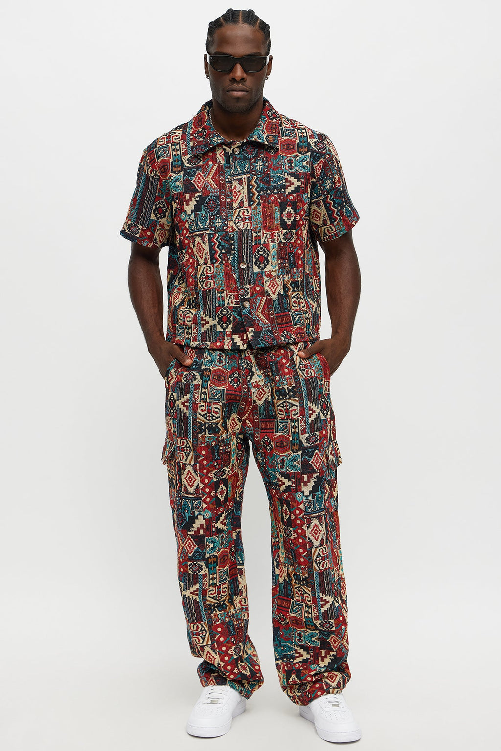 Baggy Aztec Tapestry Cargo Pants - Multi Color