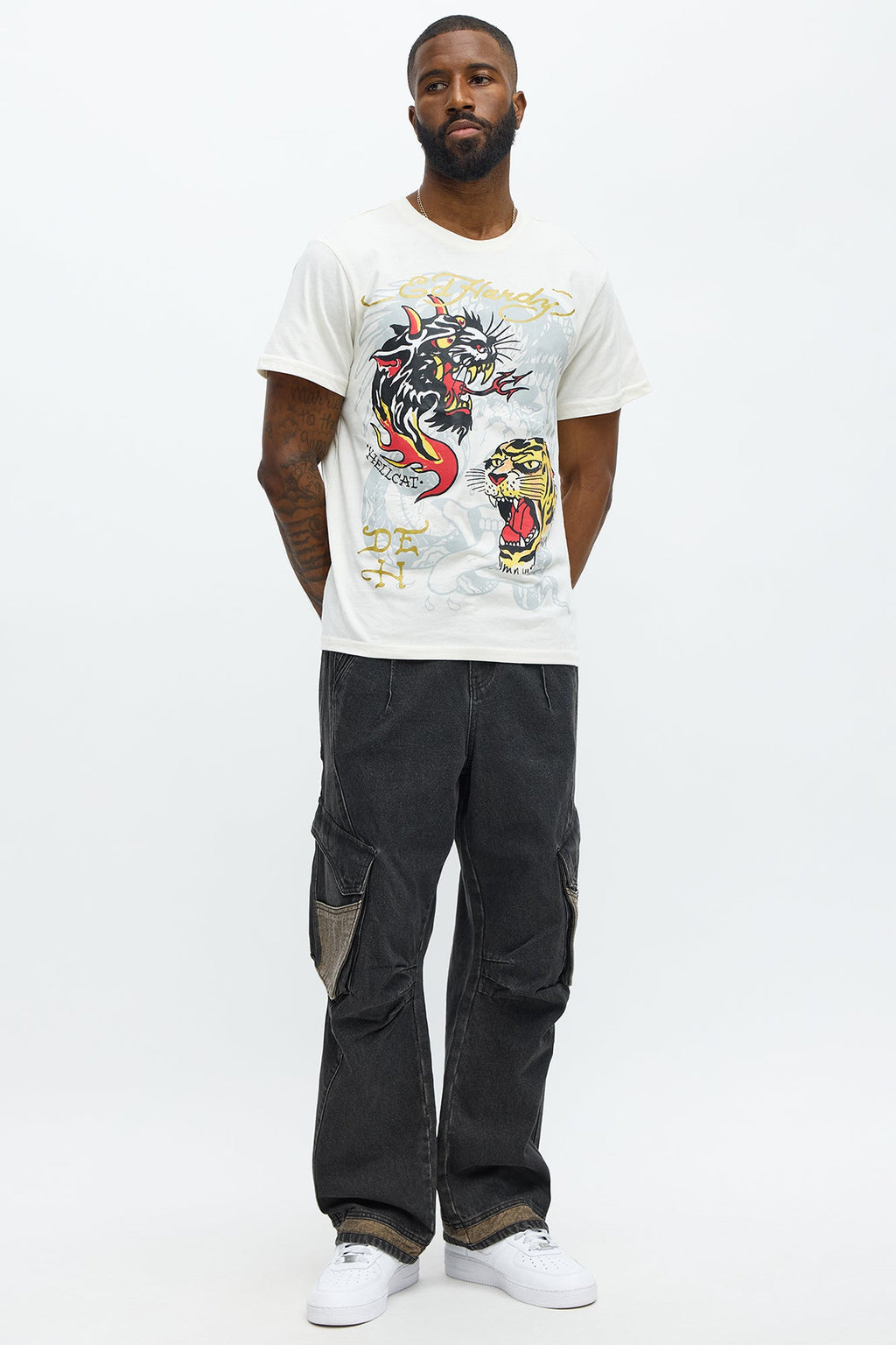 Ed Hardy Hellcat Tattoo Short Sleeve Tee - Ivory