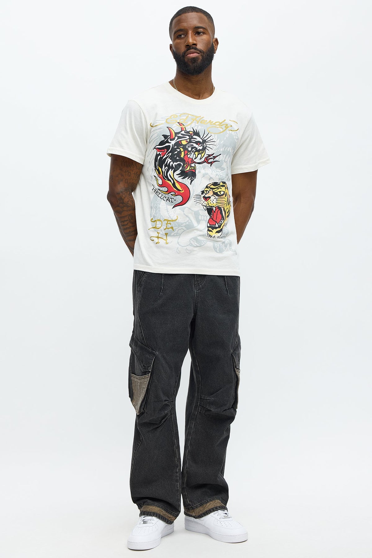 Ed Hardy Hellcat Tattoo Short Sleeve Tee - Ivory