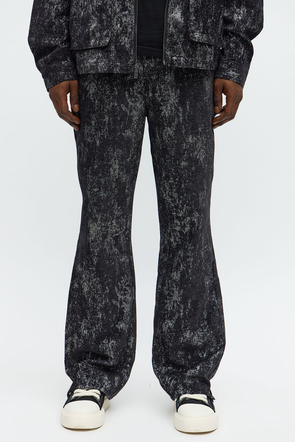 Slim Flare Slit Velvet Heathered Pant - Black