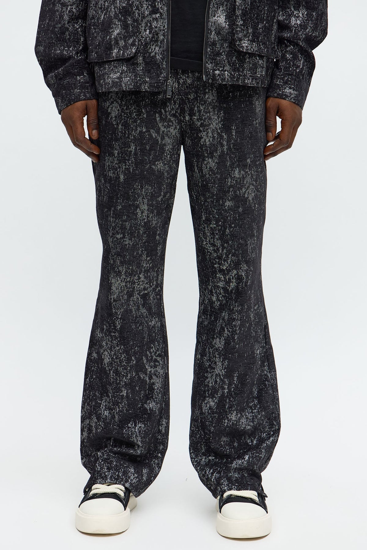 Slim Flare Slit Velvet Heathered Pant - Black