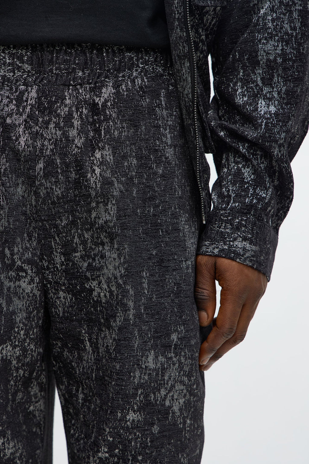Slim Flare Slit Velvet Heathered Pant - Black
