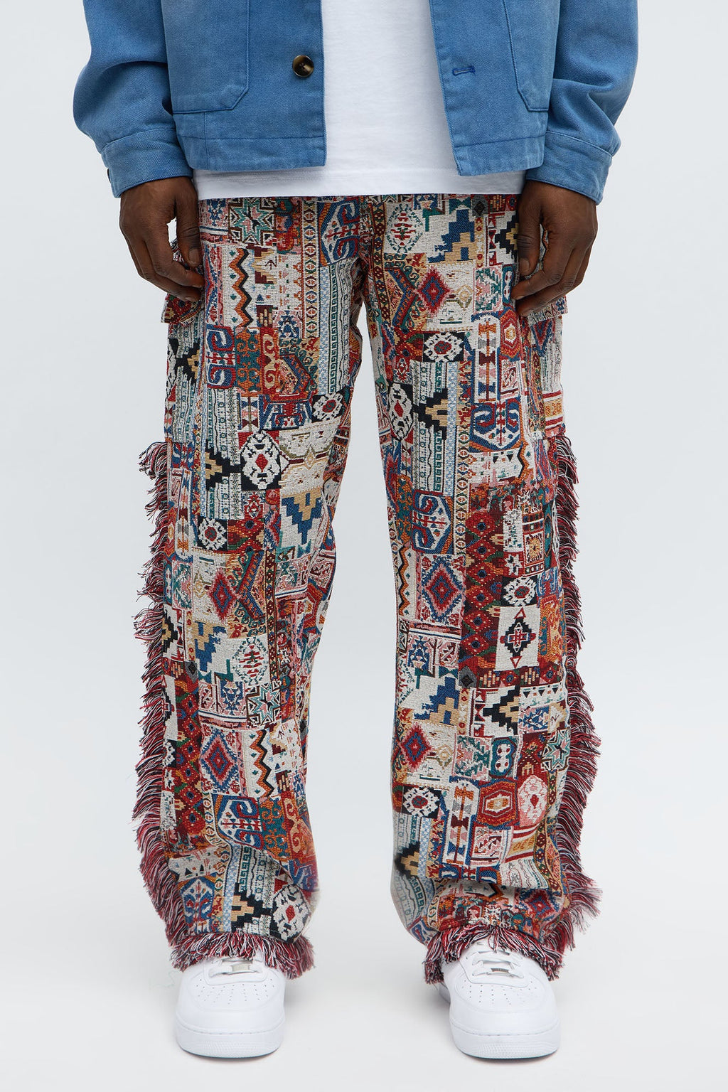 Slim Flare Aztec Tapestry Cargo Pants - Multi Color