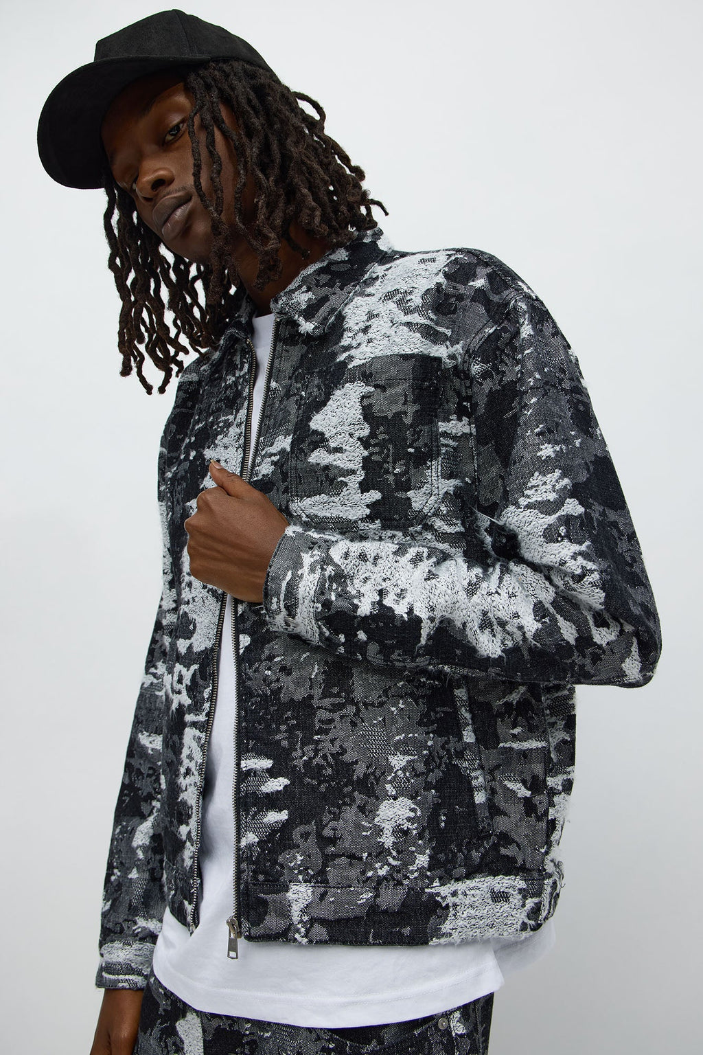 Cropped Fading In And Out Work Jacket - Black Wash