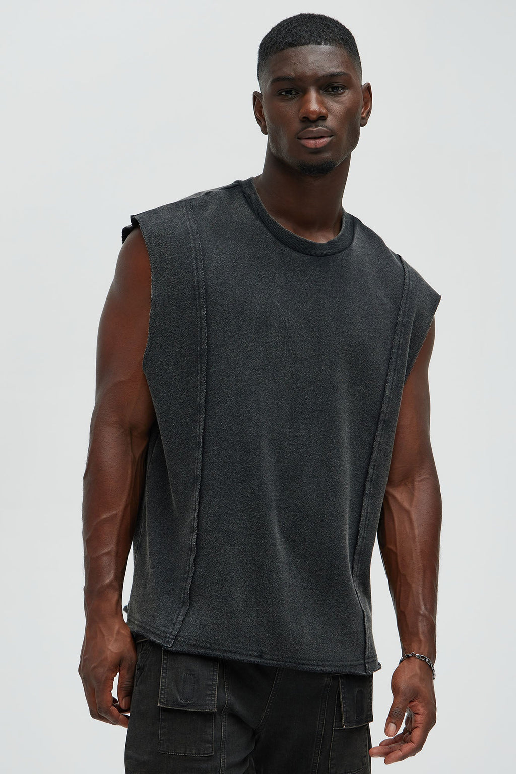 Greaser Paneled Fleece Muscle Tee - Black Wash