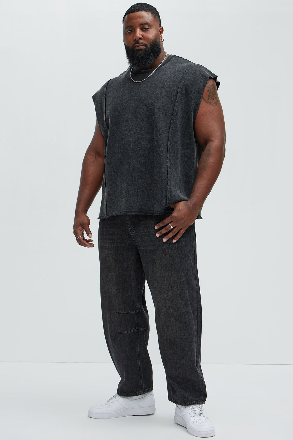 Greaser Paneled Fleece Muscle Tee - Black Wash