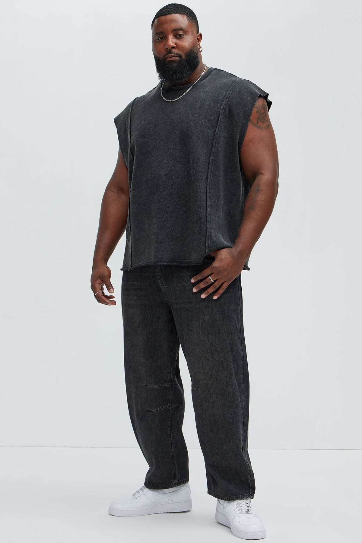 Greaser Paneled Fleece Muscle Tee - Black Wash