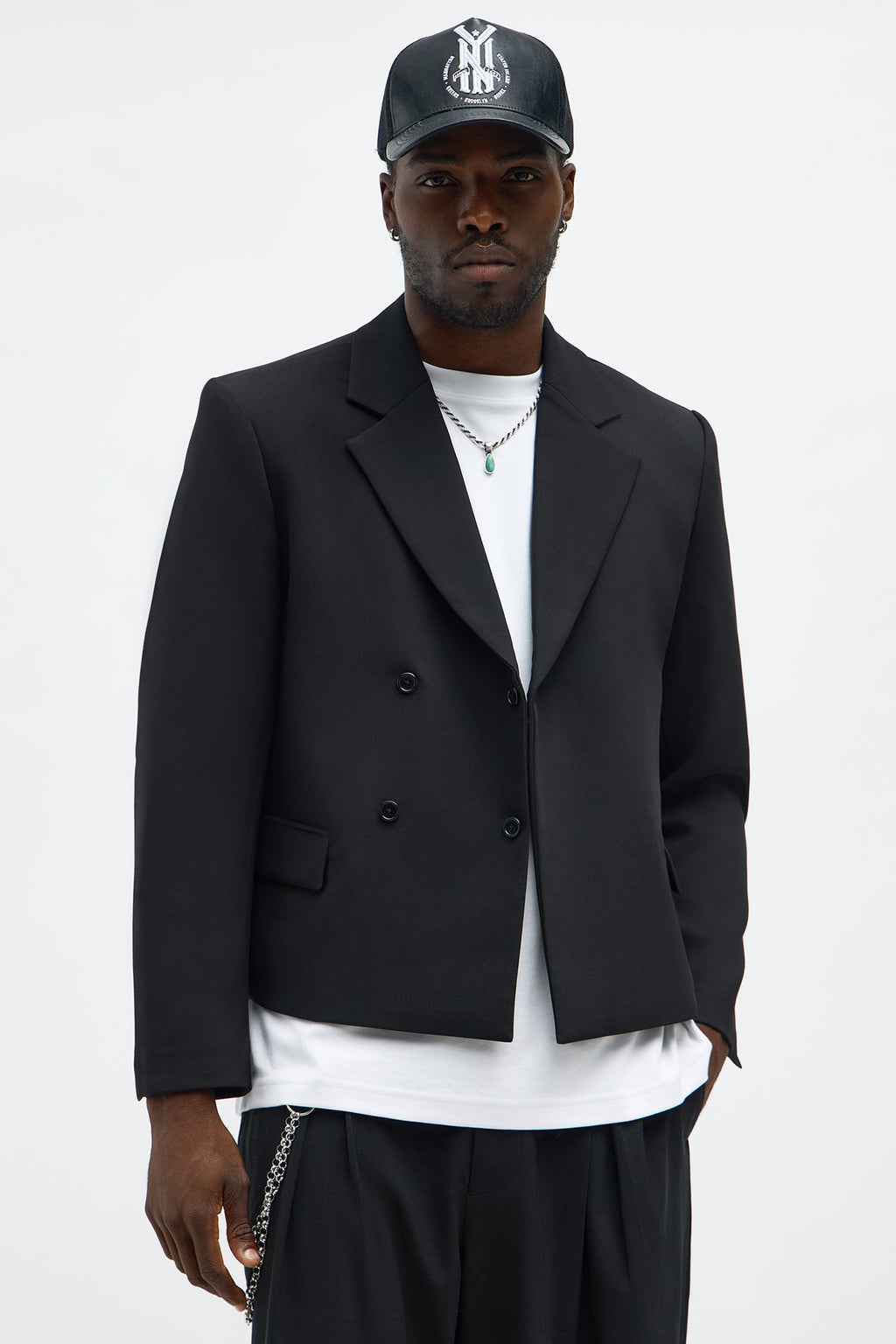 Ronan Cropped Double Breasted Blazer - Black