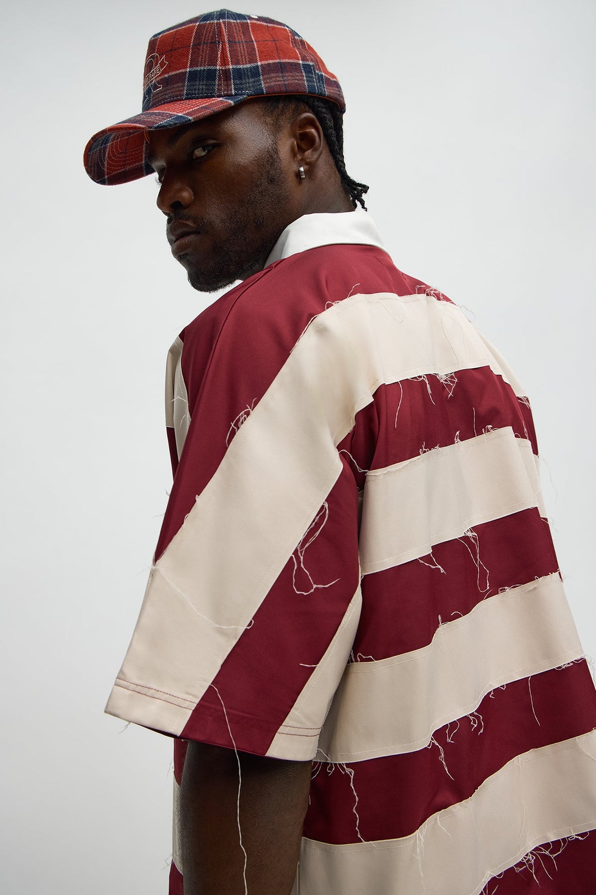 Oversized Frayed Polo Shirt - Multi Color