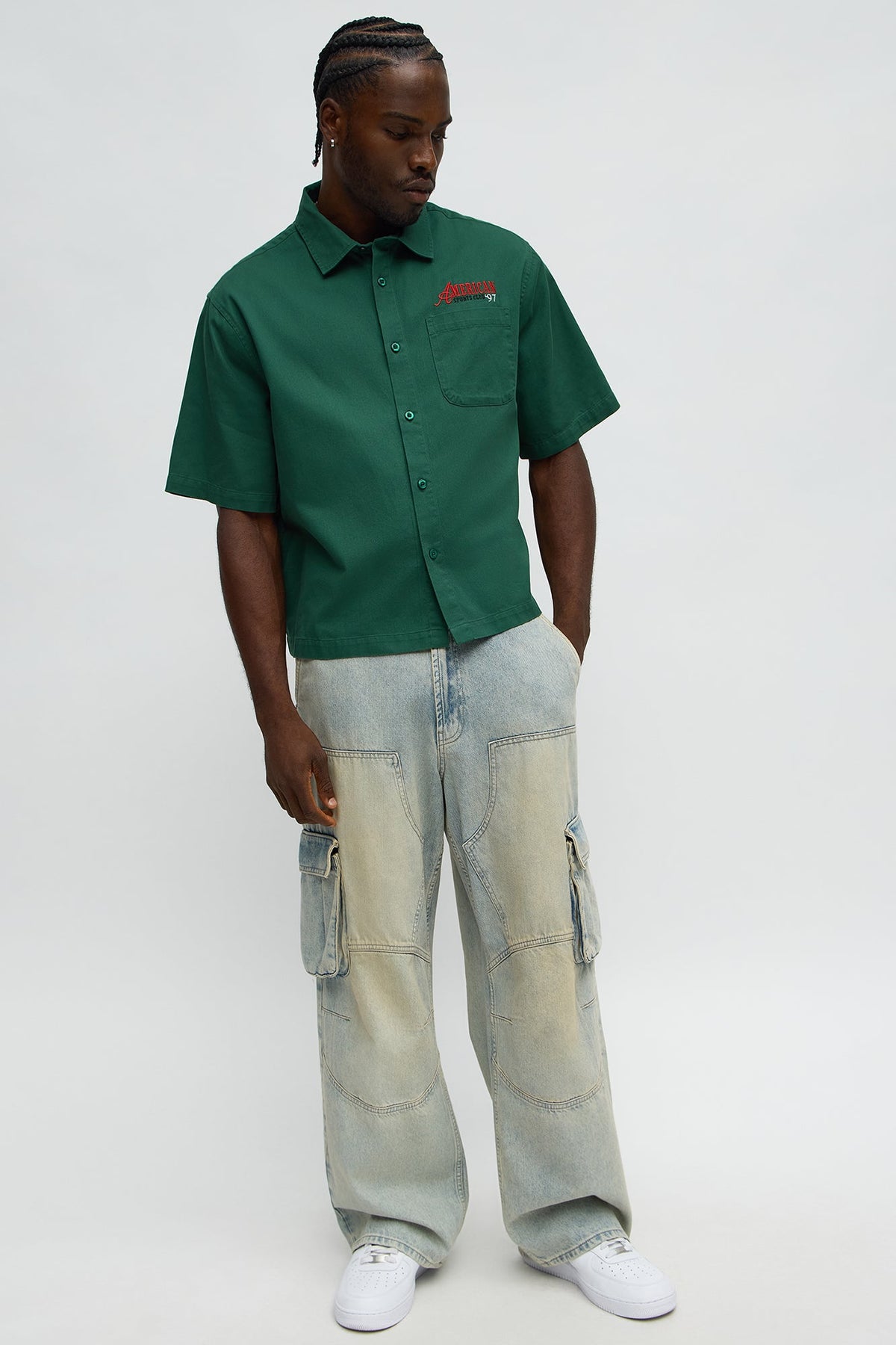 Cropped American Sports Club Mechanic Button Up Shirt - Green