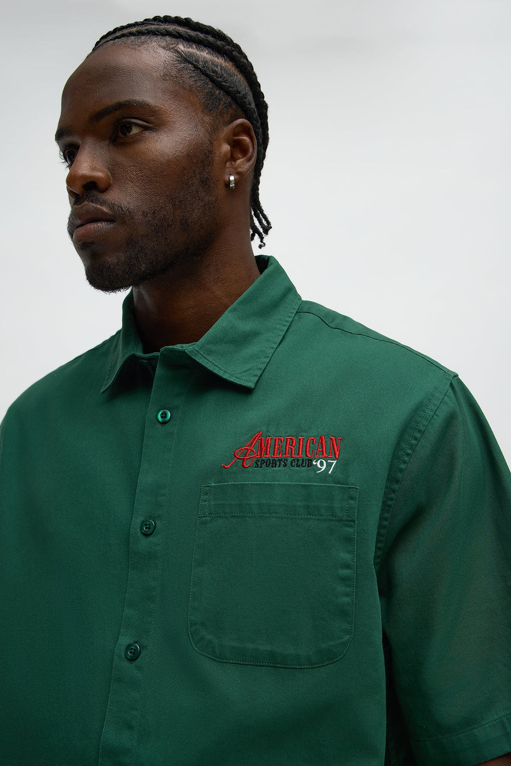 Cropped American Sports Club Mechanic Button Up Shirt - Green