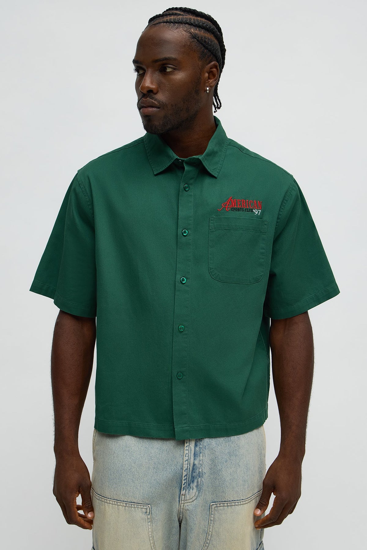 Cropped American Sports Club Mechanic Button Up Shirt - Green
