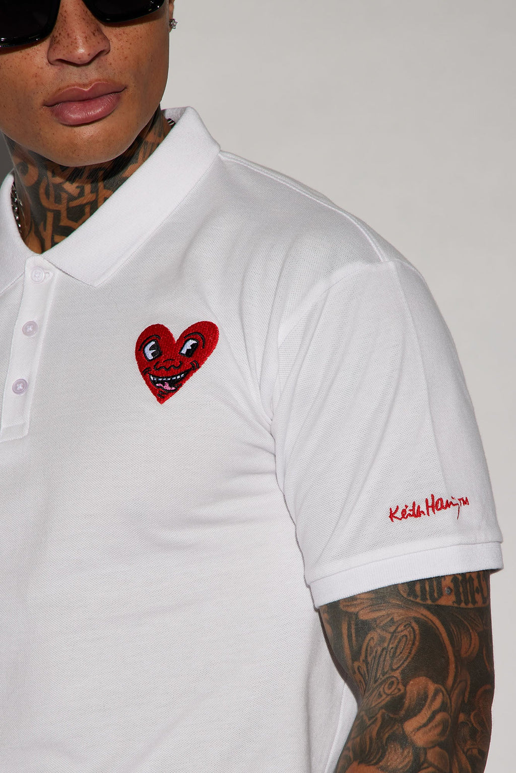 Keith Haring Heart Logo Short Sleeve Polo - White